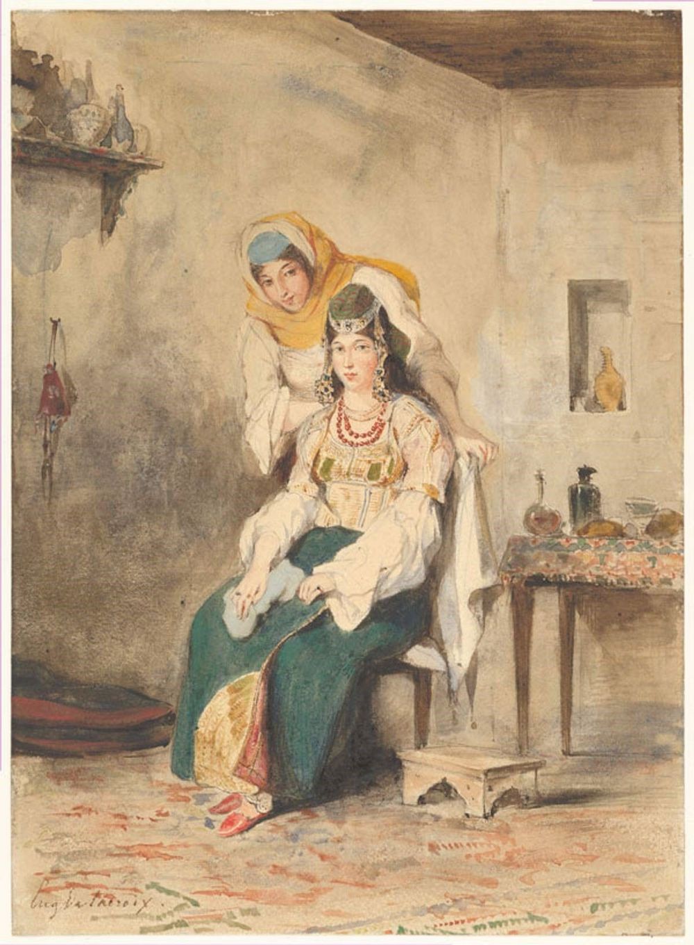 painting of middle eastern mother and daugter